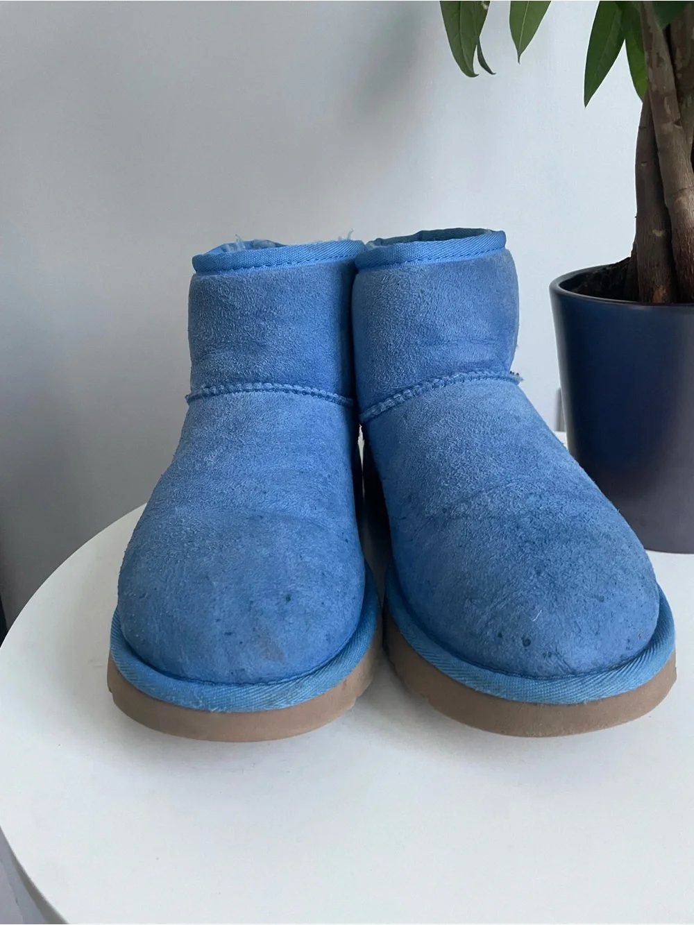 Women Size 7 UGG Classic Mini II Blue Suede Fur Boots
